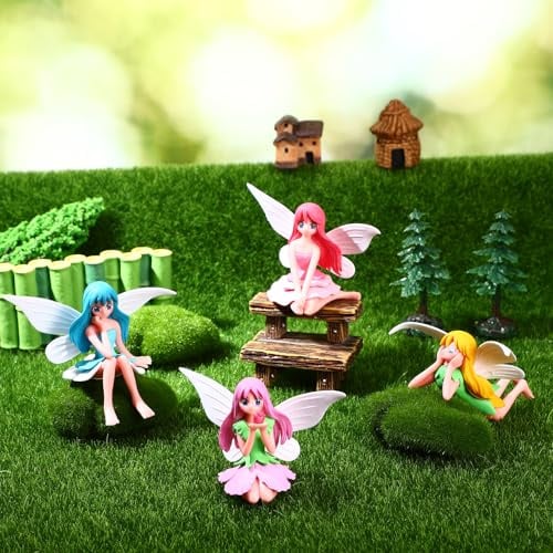 Meng Jiaran 8Pcs Fairies for Fairy Gardens Outdoor Ornaments Accessories | Resin Fairy Figures, Weather Resistant, Ideal for Fairy Gardens Terrariums Plant Pots Cake Decoration and DIY Crafts