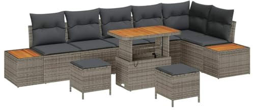 vidaXL Gartensofa-Set 9 pcs Grau Poly-Rattan, Garten und Terrasse, Moderne Rattanmöbel, Outdoor-Sofa-Set, Sitzgelegenheit, Lounge