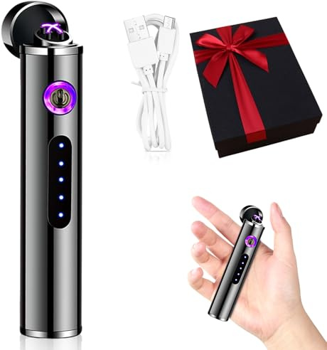 Umllpet Mini Feuerzeug Elektronische, Geschenk für Männer Weihnachten, Elektronisch Feuerzeug Stabfeuerzeug, USB Aufladbares Plasmafeuerzeug Tragbare Lichtbogen Winddichtefeuerzeug (Schwarz-1 Stück)