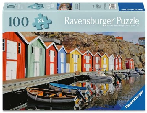 Ravensburger 100 Piece Extra Large Jigsaw Puzzle with Puzzle Board & Poster – Feel Well & Puzzle range, Colourful Houses of Sweden