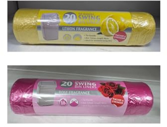 Scented Swing Bin Liners, 20 Pack, Lemon and Rose Fragrance, Tie Handle, 124cm x 90cm