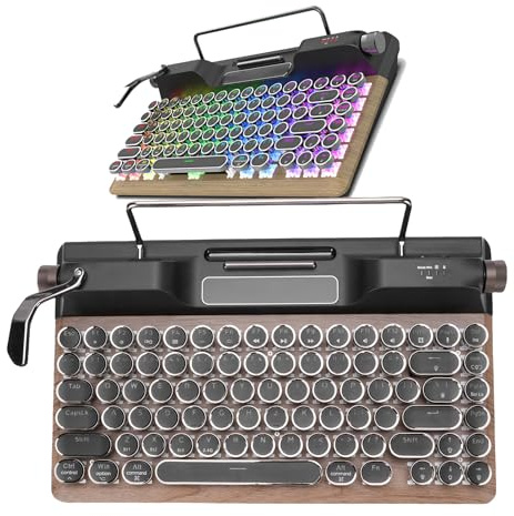 LICAEVEY Retro Schreibmaschinenmechanische Tastatur, Bluetooth 5.0 Computer -Tastaturen, 84 Tasten Blue Switches Punk Round -Tastatur, RGB -Hintergrundbeleuchtung Zum Eingeben von