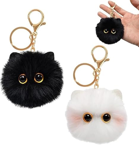 YUVKIN 2 Porte-Clés Mignons Chat, Peluche Cartoon Chat, Porte-Clés Couple d'Animaux pour Sacs à Dos et Téléphones (Noir et Blanc)