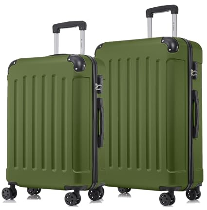 YONSLY Koffer Suitcase Set, Trolley Reisekoffer, Rollkoffer Handgepäck, Kofferset, Gepäckset mit 4 Rollen 360°, Hartschalenreisekoffer, Zahlenschloss, Weicher Gummigriff (2er Set, L&XL, Olive)