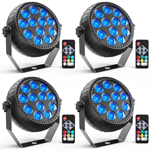 Erreyht 4PCS Rechargeable LED Par RGB Mini Uplights, 12 LED Spotlight Battery Powered with Remote Control Stage Light for Party Bar Stage DJ Disco Wedding Halloween Christmas
