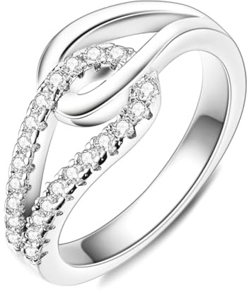 Hapour 925 Sterling Silber Ring, Keltischer Knoten Stapelring, Einfacher Unendlichkeits-Versprechensring für Damen, Trendiger Schmuck Geschenkidee für sie, Ringgröße 16,5–19