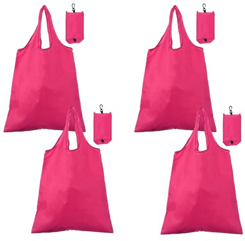 QUARKZMAN 4 Pack Zusammenklappbare Reisetasche Mit Griffen Rose Rot | Wiederverwendbare Einkaufstasche, Waschbare Shopping-Tragetasche, Leichtes Polyestergewebe