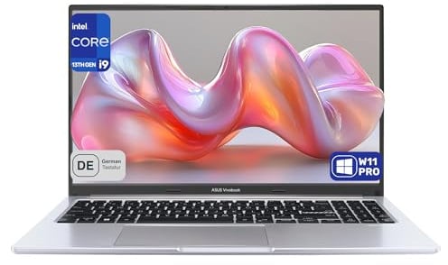 ASUS Vivobook 15 OLED Business Laptop, Intel Core i9 13900H, 40 GB DDR4 RAM, 2 TB PCIe SSD, 15.6 FHD (2880x1620) Display, Intel Graphics, QWERTZ Tastatur, Windows 11 Pro, Silber