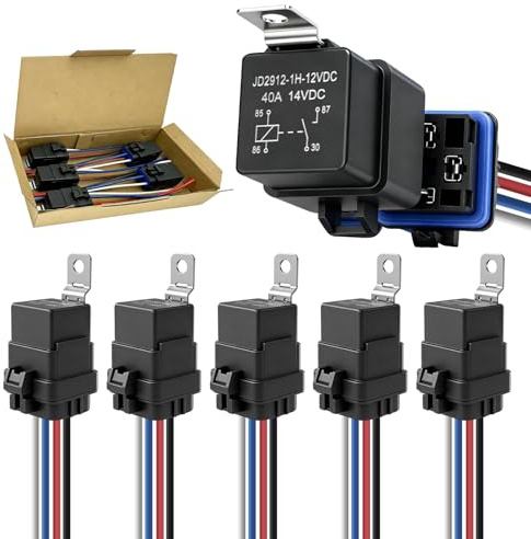 techextra Relè a 4 poli, 12 V, 40/30 A, relè auto, IP65, impermeabile, con cablaggio, fili di rame stagnati ad alta resistenza, set di relè SPST per clacson, avviamento, ventola del radiatore