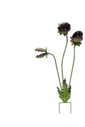Pianta Carnivora in Metallo Decorativa con Fiore Mostruoso per Giardino | Picchetto Decorativo Metallo Pianta Carnivora, Effetto Ruggine Naturale, per Aiuole Cortili Vasi, Decorativo