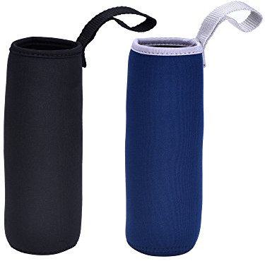 Mudder 2 Pieces Water Bottle Sleeve Neoprene Carrier Nylon Bottle Sleeve for 19.4 oz Glass Water Bottle, 550 ml (Black and Navy Blue)