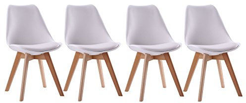 Happy Garden Lot de 4 chaises de Salle à Manger Style scandinaves Nora Blanches avec Coussin, chaises de Cuisine, chaises rembourrées, Pieds en Bois de hêtre Massif