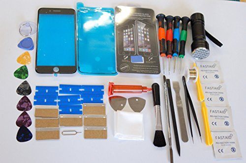 Screen, Glass Replacement Kit for iPhone 7 Plus Black with Fitted Frame, 21 LED UV Torch