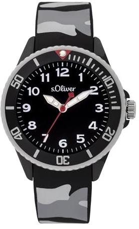 s.Oliver Kinder- und Teensuhr - 35 mm - Gute Ablesbarkeit - widerstandsfähiges Silikonband - 5 ATM wasserfest - hoher analoge Armbanduhr für Jungs mit Quarzwerk