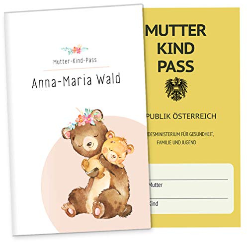 OLGS Mutter-Kind-Passhülle 3-teilig Österreich personalisiert Hab dich lieb | Baby Schwanger Geschenkidee Mukipasshülle | Schutzhülle für Schwangerschaft (MuKi-Pass Österreich personalisiert, Bär)