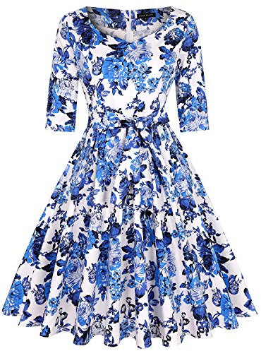 MINTLIMIT Women's 1950s Sweetheart Vintage Dresses Audrey Hepburn Style Party Dresses,3/4 Sleeve_F,Large