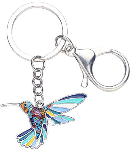 BONSNY Alliage d'Émail Mignon Colibri Porte-Clés Cadeaux pour les Femmes Filles Voiture Sac À Main Clés Oiseaux Amoureux Accessoires de Bijoux (Bleu)