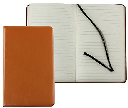DELMON VARONE - Personalisierbares Notizbuch DIN A5 schmal, gebunden in Premium Boxcalf Leder braun - Buch liniert im Hardcover Ledereinband mit Merkband - Geeignet auch als Tagebuch & Reisebuch