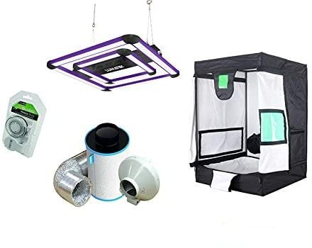 BudBox LED Tent Kits - Pro White 75cm x75cm, Attis LED Light, RVK Extraction Kit (Kit 75x75x200 White + Attis 300W + RVk&Ram)