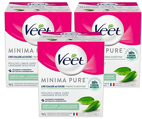 Veet Cire au Sucre Minima - 100% d’Ingrédients d'Origine Naturelle pour une Douceur Longue Durée - Thé Vert (Lot de 3)