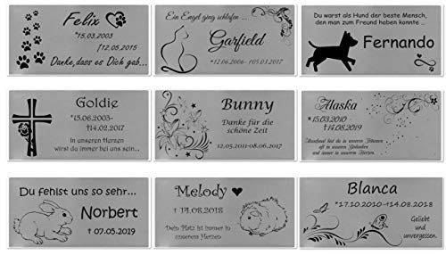 ID Grab-Schild mit Bildern und Gravur nach Wunsch Namensschild Edelstahl Tiere in 5 Größen (100x50mm)