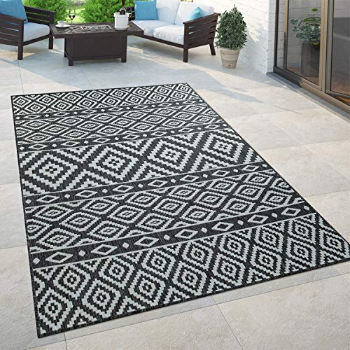 Paco Home In- & Outdoor Teppich Balkon Terrasse Orientalisch Skandi Designs Kreis Muster, Grösse:80x200 cm, Farbe:Schwarz 2