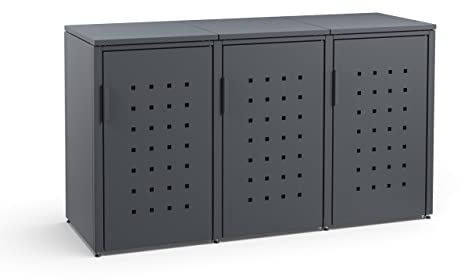 MEISTERBOX – 3er Mülltonnenbox Mülltonnenverkleidung mit Flachdach - 120L - Korpus, Dach & Pfosten Anthrazit