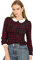 Allegra K Femmes Chemisier Carreaux Contrastés Manches Bouffantes Col Claudine Rouge M