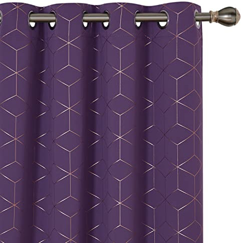 Deconovo Noise Reduction Curtains, Eyelet Curtains, Gold Diamond Printed Blackout Curtains, Thermal Curtains for Baby Nursery, 66 x 72 Inch(Width x Length), Purple Grape, One Pair
