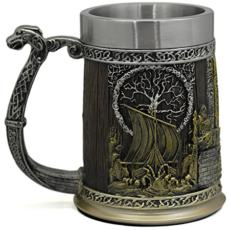 GuoShuang Nordic Viking Ship Bierkrug, Kaffeebecher, Teetasse, Bierbecher, 600 ml