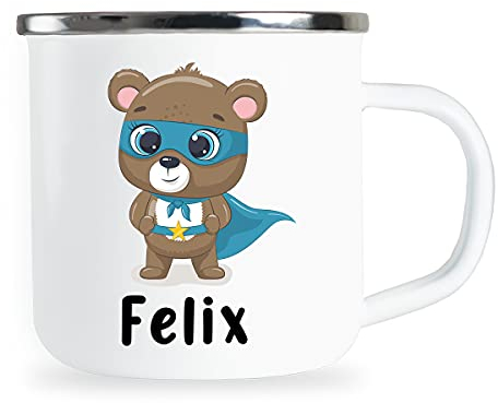 Mug pour enfants personnalisé avec nom et motif amusant ours mug en émail cadeaux individuels idée de cadeau pour enfants garçon anniversaire mug en métal tasse en émail