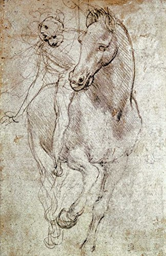 Kunstdruck, auf mattem Papier, 220 g, Pferd und Reiter Da Vinci Leonardo, Tiere, vertikales Bild, Tiere, Pferde, Kunstdruck, 29_X_18_in