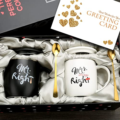 exreizst Kaffeebecher mit Aufschrift Mr and Mrs, Hochzeitsgeschenk für Braut und Bräutigam, Brautparty,Verlobungsgeschenk Jahrestagsgeschenk, für Ehepaare,340 ml, Keramik-Marmorbecher