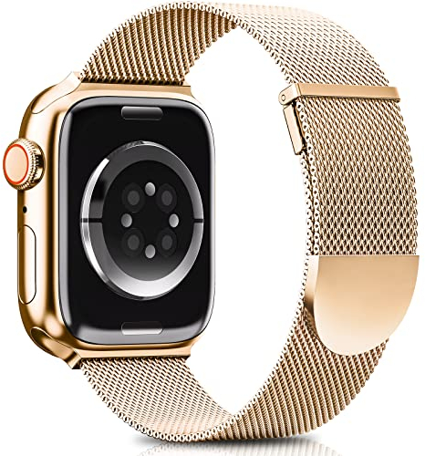 Higgs Ersatzarmband Kompatibel mit Apple Watch Armband 41mm 42mm 40mm 38mm für Damen/Herren, Dual Magnetisch Einstellbar Armbänder für iWatch SE Series 10 9 8 7 6 5 4 3 2 1, RoséGold Edelstahl Metall