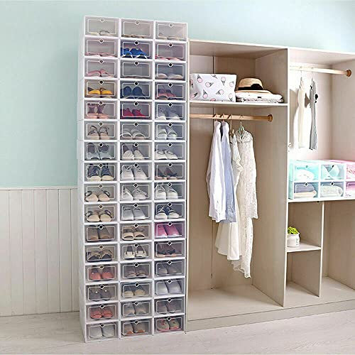 SENDERPICK 24 cajas de almacenamiento para zapatos, cajas apilables de plástico con tapa