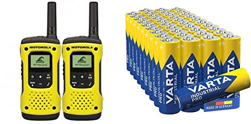 Motorola TLKR T92 H2O PMR Funkgerät (IP67, wetterfest, Reichweite bis zu 10 km), 2 Stück & VARTA Industrial Batterie AA Mignon Alkaline Batterien LR6-40er Pack, umweltschonende Verpackung, Blau