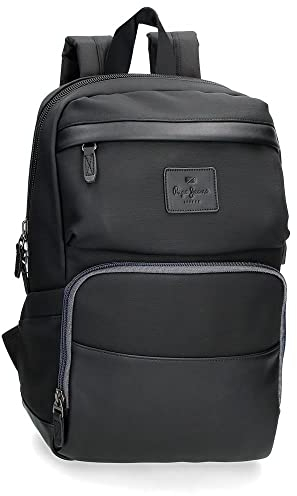Pepe Jeans Frontier Mochila para Portátil Adaptable 12 Negro 25x36x10 cms Poliéster y PU