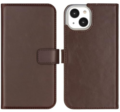 SELENCIA Bookcase Hülle kompatibel mit iPhone 14 – Era Leder Handytasche Side Flip Case – Handyhülle aus Rindsleder in Braun [3 Kartenfächer, Magnetverschluss]