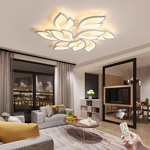 Becailyer Moderne LED-Deckenleuchte, dimmbar, Blumenform, Unterputz-Deckenleuchte, 70 W, Acryl-Blütenblätter, Deckenleuchte, Kronleuchter, Beleuchtung für Wohnzimmer, Schlafzimmer (9-Kopf, weiß)