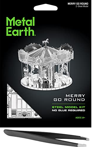 Metal Earth Merry Go Rundes 3D-Modellbausatz aus Metall mit Pinzette