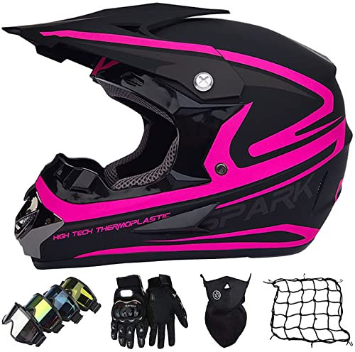 Casco da Motocross, Casco MTB Off-road, Casco da Motociclista per Bambini Set con Occhiali Guanti Face Mask e Rete Del Casco, Caschi integrale Cross per Downhill Dirt Bike Quad Enduro Racing