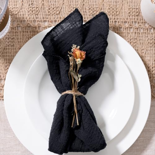 MLMW Schwarze Stoffservietten, Set mit 10 Stück, Leinen, waschbar, 41 x 41 cm, für Hochzeit, Party, Babyparty, Brautparty, Geburtstag, Tischdekorationen