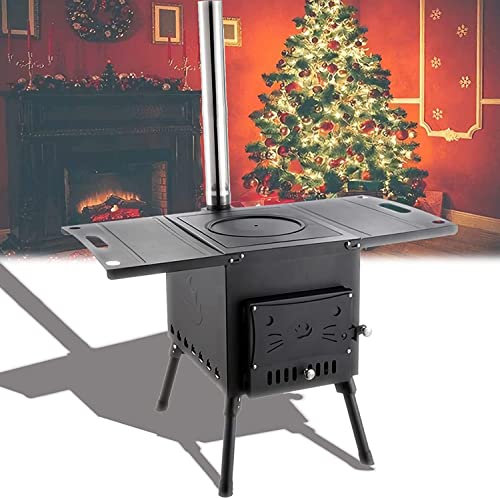 JIADUOFU Zeltofen, Holzofen, Outdoor Ofen Holz, Mini Holzofen, Campingofen, Zeltheizung, Kaminofen, Hobo Kocher, Medium Zeltherde, Enthält Schornsteinpfeife,Black-largesize