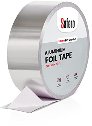 Aluminium Foil Tape, 50mm x 10 meter Strong Adhesive Heat Resistance Water Proof Foil Insulation Tape for Shielding Panels, Pipes, Ducts and other DIY Repair for Protection and Support