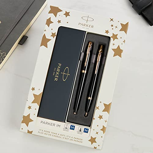 Parker Jotter Ballpoint & Fountain Pen Gift Set - Personalised Ballpoint Fountain Gloss Black with Gold Trim
