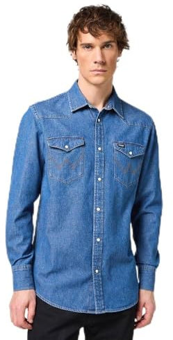 Wrangler Men's ls Western Shirt, Barrel Blue, XXL