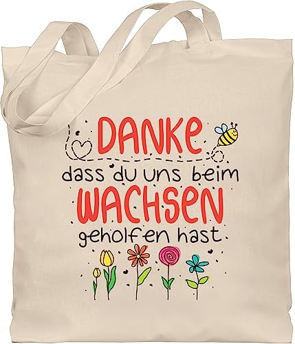 Shirtracer Baumwolltasche - Erzieherin Taschen - Danke dass du uns beim Wachsen geholfen hast - Abschiedsgeschenk Kindergarten Erzieher Tagesmutter - Unisize - Naturweiß - geschenke für erzieherinnen
