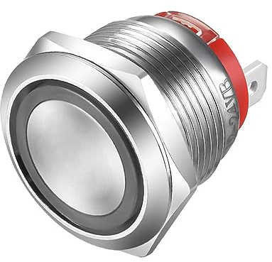 Gebildet Pulsante di Tipo Corto 20A/12-24V LED Blu 19mm Interruttore a Pulsante Momentaneo in Acciaio Inossidabile Interruttore SPST a 4pin Impermeabile