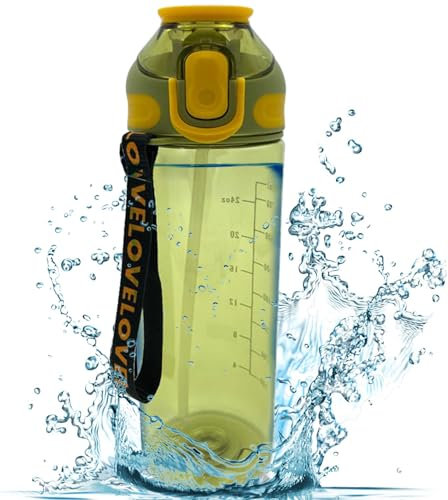 Smart Design Bouteille d'eau ergonomique transparente de 800 ml – Anti-fuite, sans BPA, clip de transport/crochet, mécanisme de verrouillage, salle de sport, maison, bureau, boisson sportive, jus,