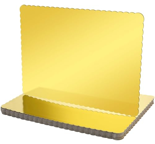 Skyygemm 12 Pack 19 x 14 Inch Greaseproof Rectangle Cake Boards Corrugated Single Wall Pad Half Sheet Board Scalloped Rectangle Dessert Base for Pizza